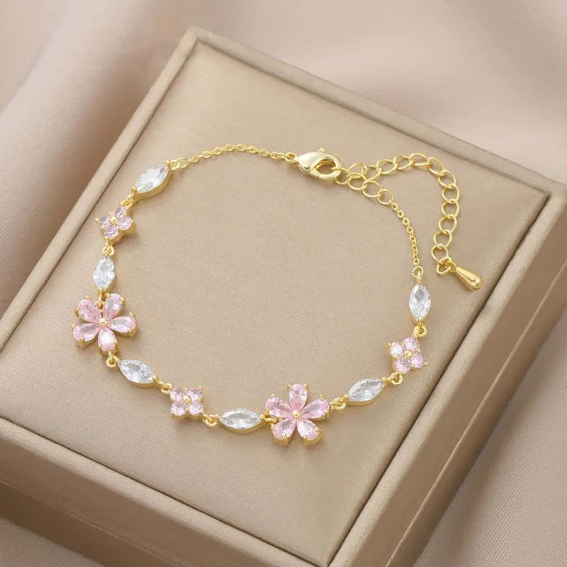 Shimmering Crystal Flower Bracelet